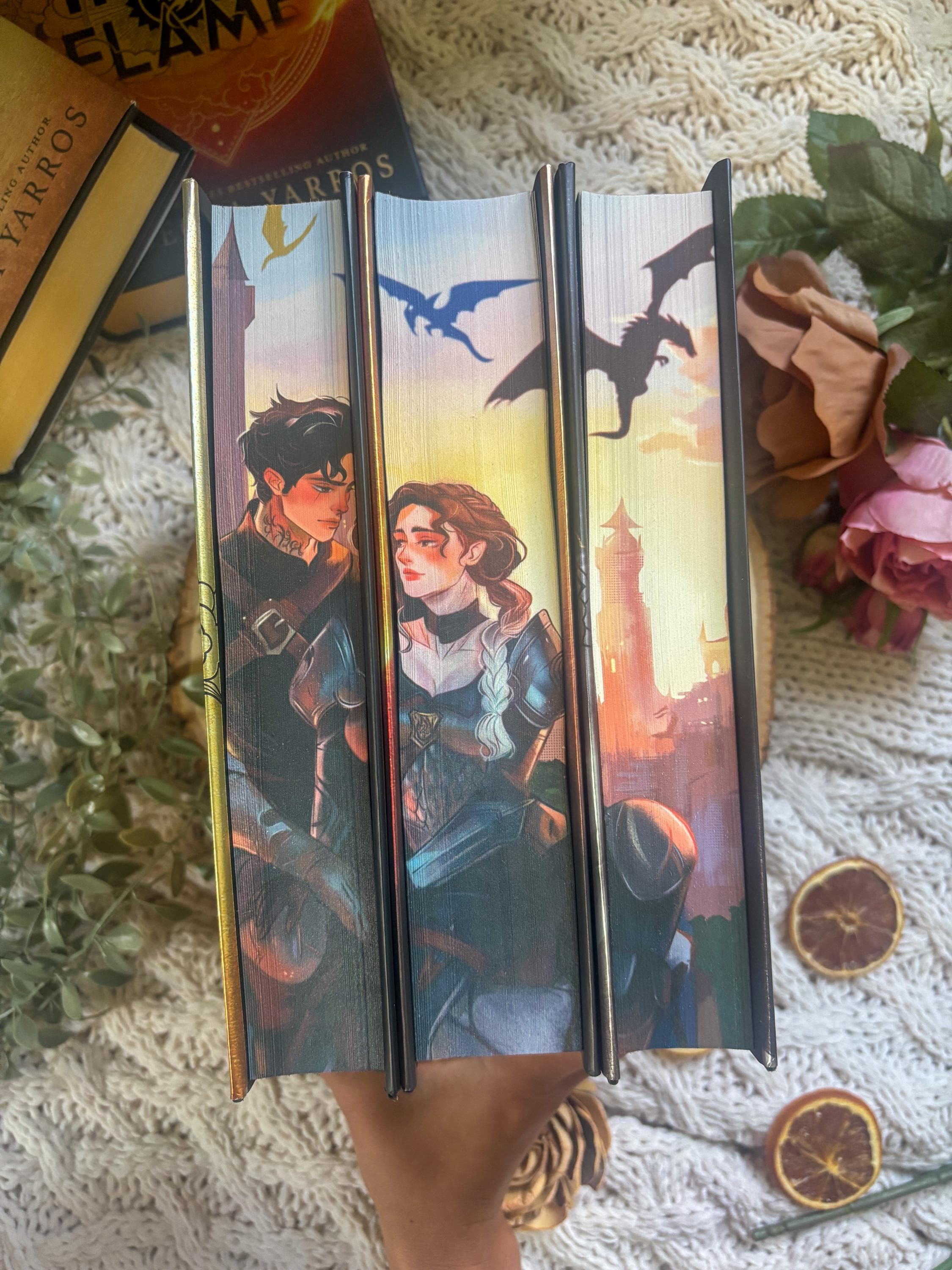 Fourth Wing, Iron Flame, Onyx Storm by Rebecca Yarros Custom Designed Special Edition Book with Digitally Printed Fore Edges