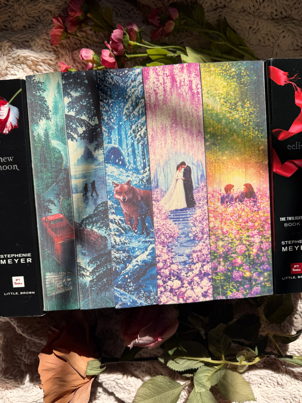 The Twilight series books 1-5 (twilight, new moon, eclipse, breaking dawn, and midnight sun) — sprayed edges set