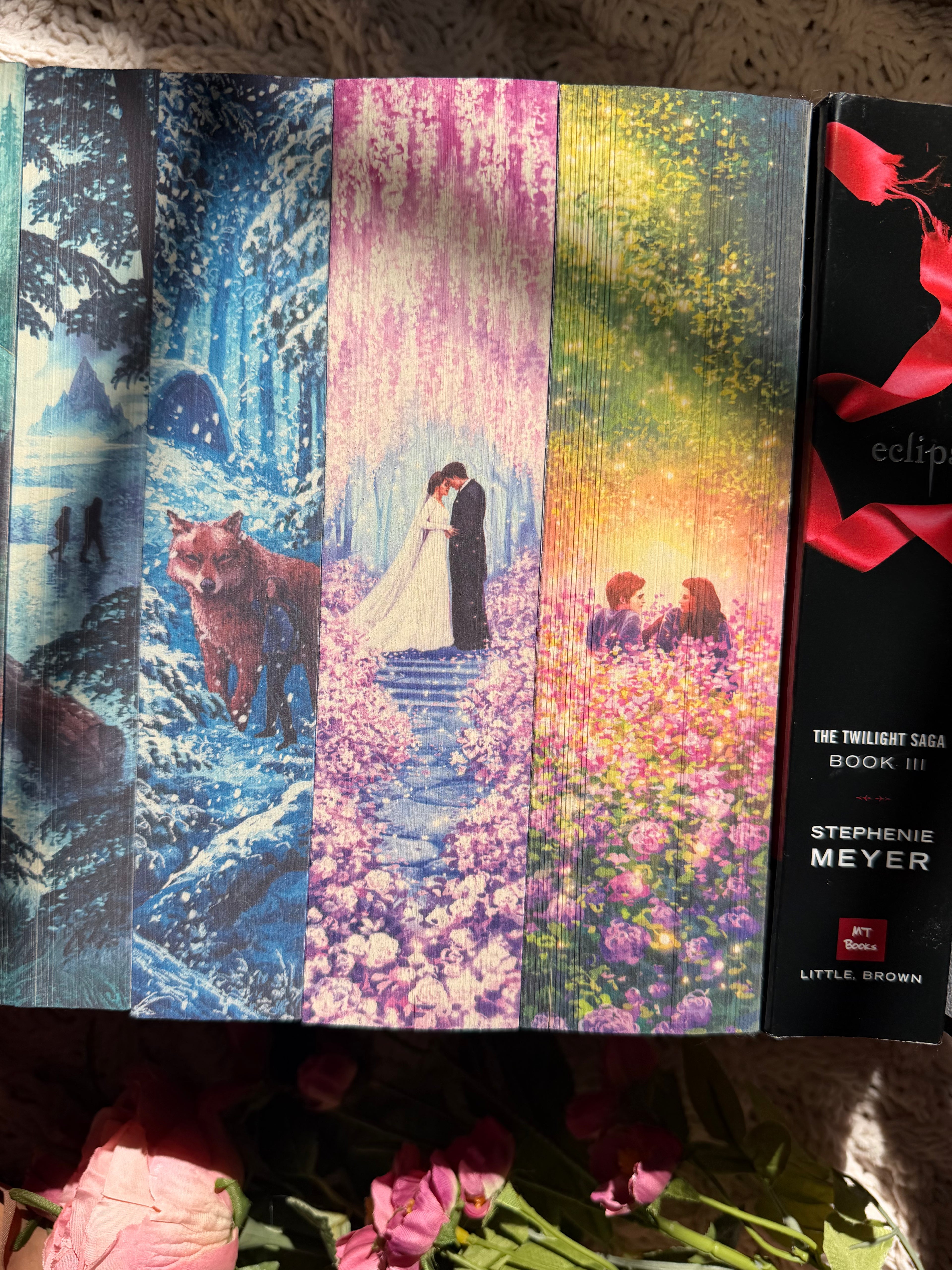 The Twilight series books 1-5 (twilight, new moon, eclipse, breaking dawn, and midnight sun) — sprayed edges set