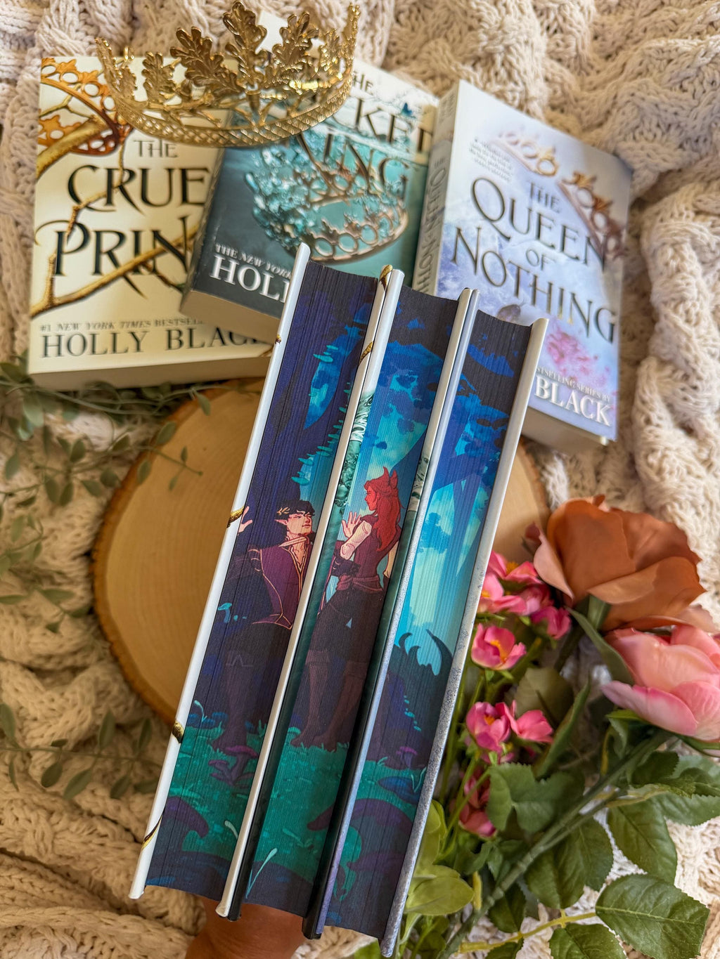 The Folk of the Air series - Cruel Prince, The Wicked King, and The Queen of Nothing by Holly Black - Digitally Printed Sprayed Edges